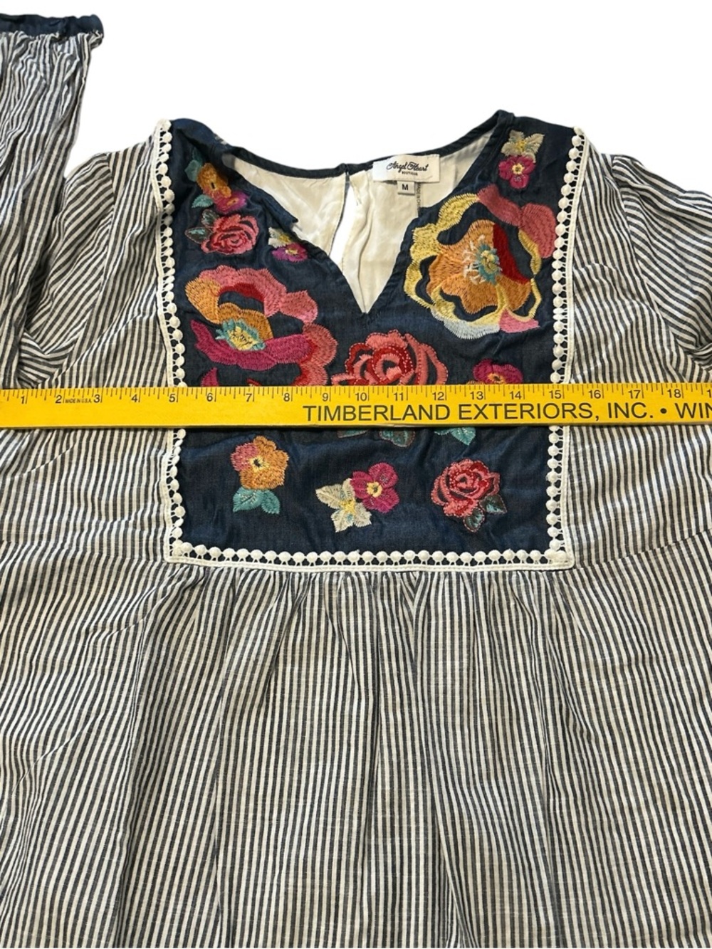 Angel Heart Vibrant Floral Embroidered Striped Lined Tunic or Dress Medium Boho. - Picture 12 of 15
